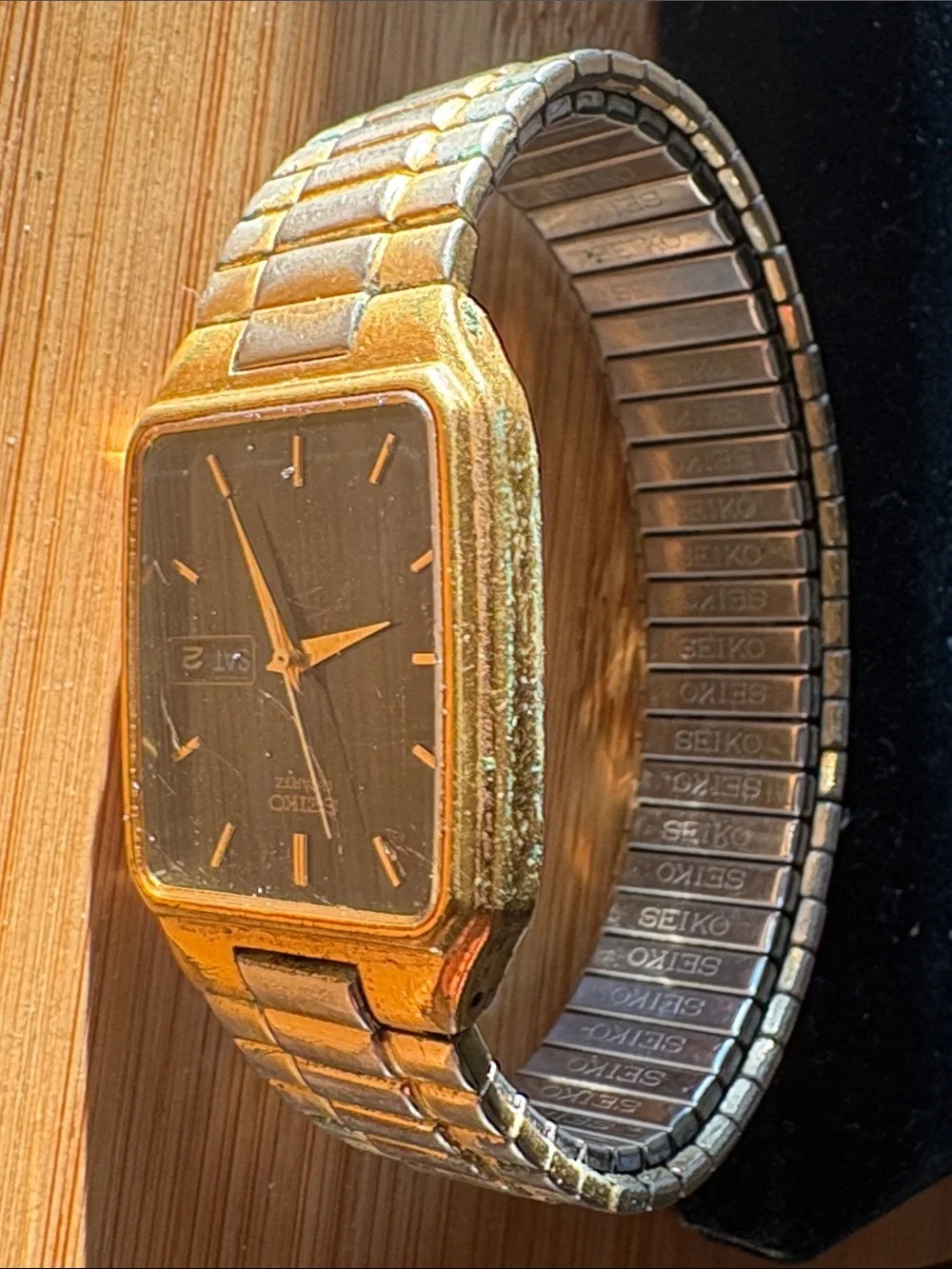 Seiko Gold and Black Rectangular Men's Quartz Watch